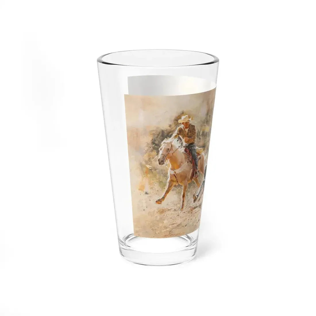 Painting Depicting Cowboy Wrestling Steer, Bull Doggin', 1980 (Magazine Illustration) Pint Glass 16oz - Go Mug Yourself