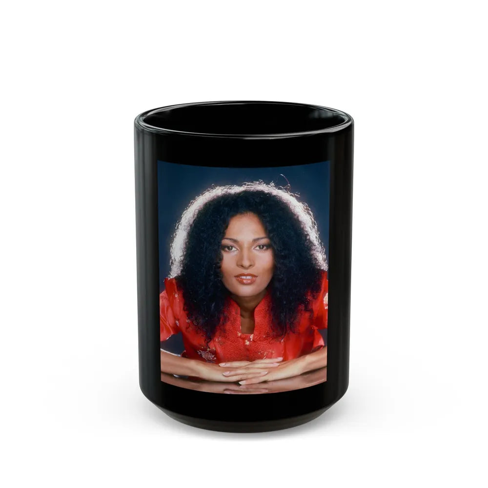 Pam Grier #35 (Vintage Female Icon) Black Coffee Mug-15oz-Go Mug Yourself