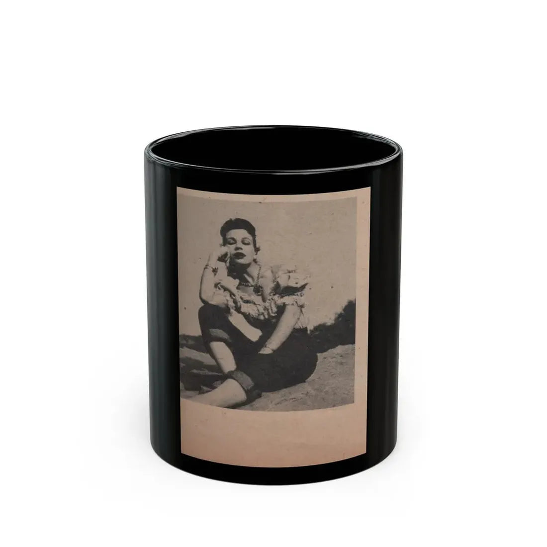 Pamela Duncan #11 - Night and Day Oversized Mag. Feb. '55 - 1 Cropped B&W Photo (Vintage Female Icon) Black Coffee Mug 11oz - Go Mug Yourself