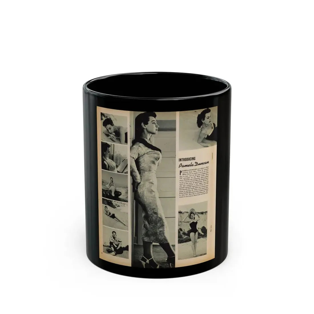Pamela Duncan #12 - Night and Day Oversized Mag. Feb. '55 - 1 Cropped B&W Photo1 (Vintage Female Icon) Black Coffee Mug 11oz - Go Mug Yourself