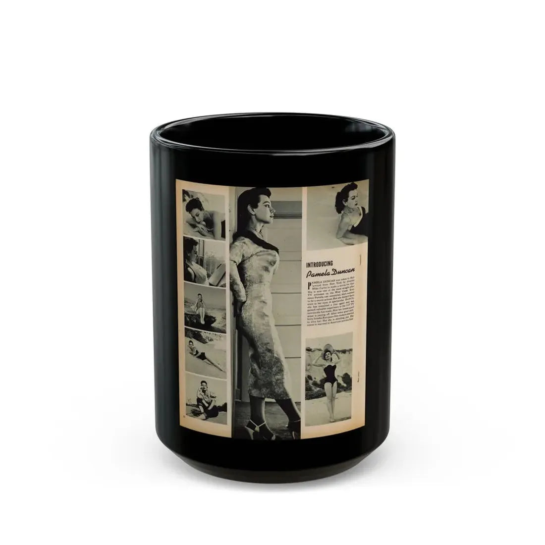Pamela Duncan #12 - Night and Day Oversized Mag. Feb. '55 - 1 Cropped B&W Photo1 (Vintage Female Icon) Black Coffee Mug 15oz - Go Mug Yourself