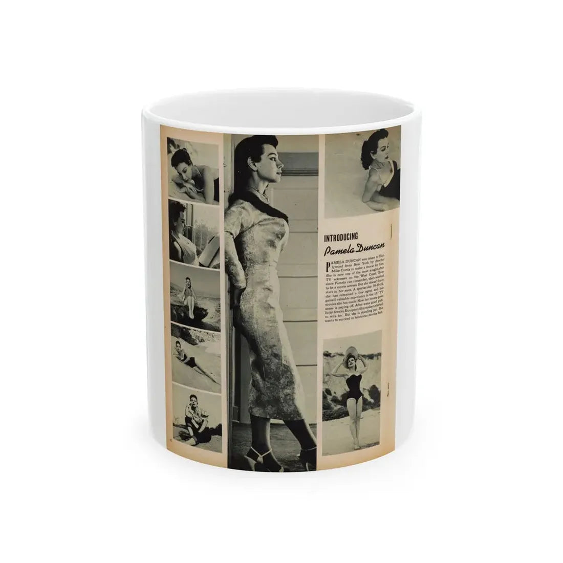 Pamela Duncan #12 - Night and Day Oversized Mag. Feb. '55 - 1 Cropped B&W Photo1 (Vintage Female Icon) White Coffee Mug 11oz - Go Mug Yourself