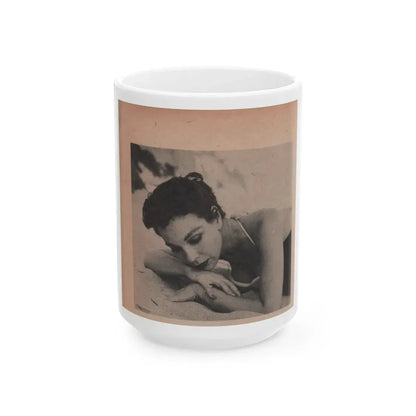 Pamela Duncan #16 - Night and Day Oversized Mag. Feb. '55 - 1 Cropped B&W Photo (Vintage Female Icon) White Coffee Mug 15oz - Go Mug Yourself