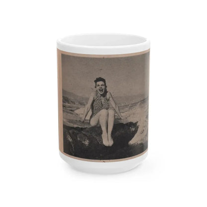 Pamela Duncan #18 - Night and Day Oversized Mag. Feb. '55 - 1 Cropped B&W Photo (Vintage Female Icon) White Coffee Mug 15oz - Go Mug Yourself
