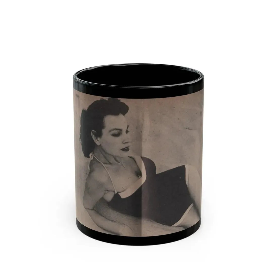 Pamela Duncan #20 - Night and Day Oversized Mag. Feb. '55 - 1 Cropped B&W Photo (Vintage Female Icon) Black Coffee Mug 11oz - Go Mug Yourself