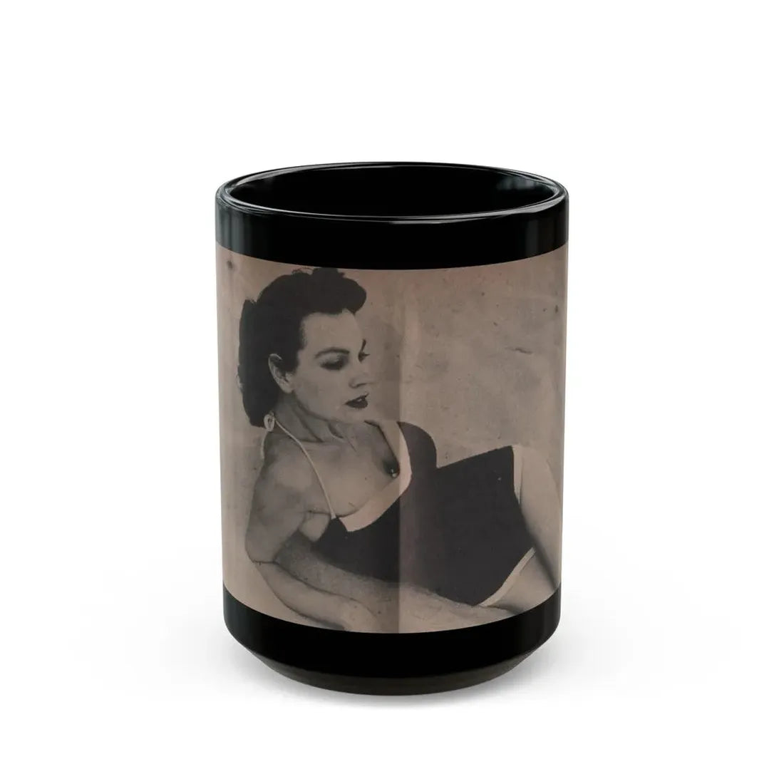 Pamela Duncan #20 - Night and Day Oversized Mag. Feb. '55 - 1 Cropped B&W Photo (Vintage Female Icon) Black Coffee Mug 15oz - Go Mug Yourself