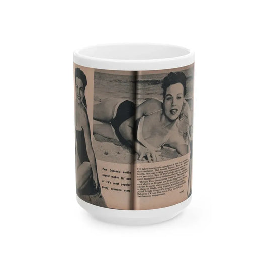 Pamela Duncan #25 - PHOTO Digest Mag. March '55 - 3 B&W Photos & Article (Vintage Female Icon) White Coffee Mug 15oz - Go Mug Yourself
