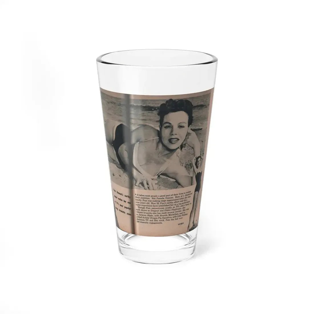 Pamela Duncan #26 - PHOTO Digest Mag. March '55 - 2 B&W Photos & Short Article (Vintage Female Icon) Pint Glass 16oz 16oz - Go Mug Yourself