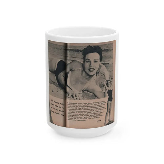 Pamela Duncan #26 - PHOTO Digest Mag. March '55 - 2 B&W Photos & Short Article (Vintage Female Icon) White Coffee Mug 15oz - Go Mug Yourself