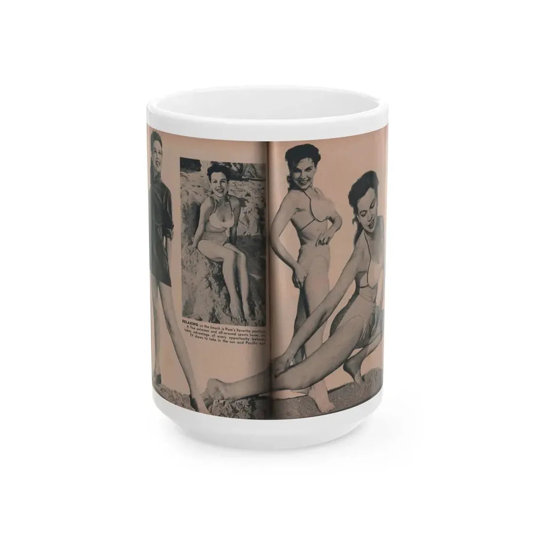 Pamela Duncan #27 - PHOTO Digest Mag. March '55 - 4 B&W Photos (Vintage Female Icon) White Coffee Mug 15oz - Go Mug Yourself