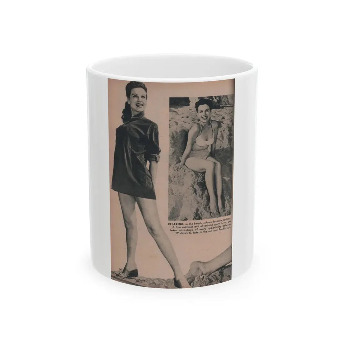 Pamela Duncan #28 - PHOTO Digest Mag. March '55 - 2 B&W Photos (Vintage Female Icon) White Coffee Mug 11oz - Go Mug Yourself
