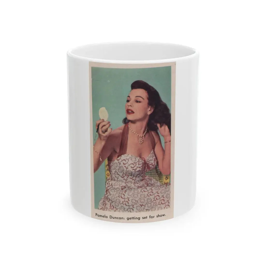 Pamela Duncan #34 - 2.25x4 Clipping (Vintage Female Icon) White Coffee Mug 11oz - Go Mug Yourself