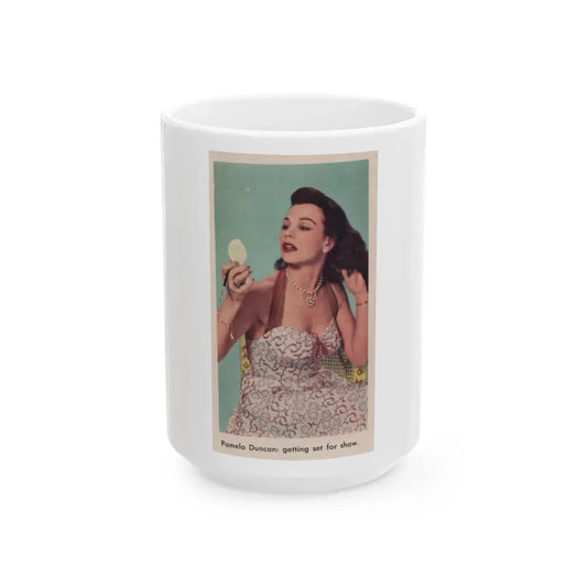 Pamela Duncan #34 - 2.25x4 Clipping (Vintage Female Icon) White Coffee Mug 15oz - Go Mug Yourself