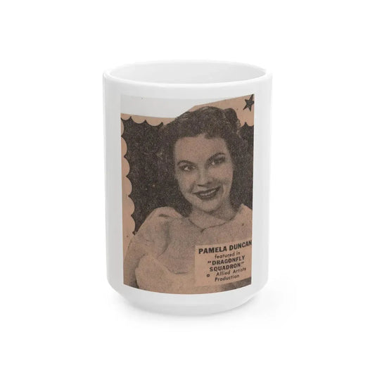 Pamela Duncan #35 - 3x2 Clipping (Vintage Female Icon) White Coffee Mug 15oz - Go Mug Yourself