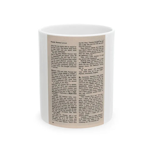 Pamela Duncan #38 - 5x7 Artricle continued no photo (Vintage Female Icon) White Coffee Mug 11oz - Go Mug Yourself