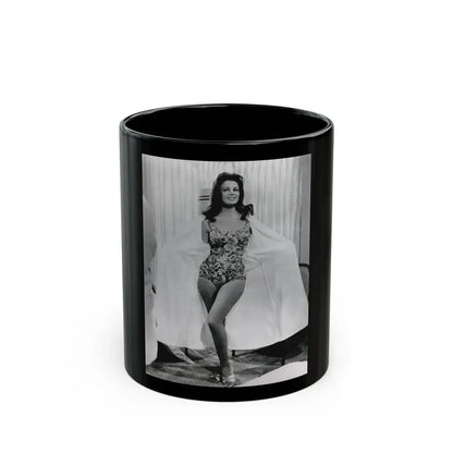 Pamela Tiffin #55 - 8x10 B&W Full Body 1 Piece Swimsuit Cheesecake Photo Hi-Res Re-Print (Vintage Female Icon) Black Coffee Mug 11oz - Go Mug Yourself
