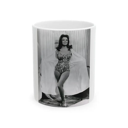Pamela Tiffin #55 - 8x10 B&W Full Body 1 Piece Swimsuit Cheesecake Photo Hi-Res Re-Print (Vintage Female Icon) White Coffee Mug 11oz - Go Mug Yourself