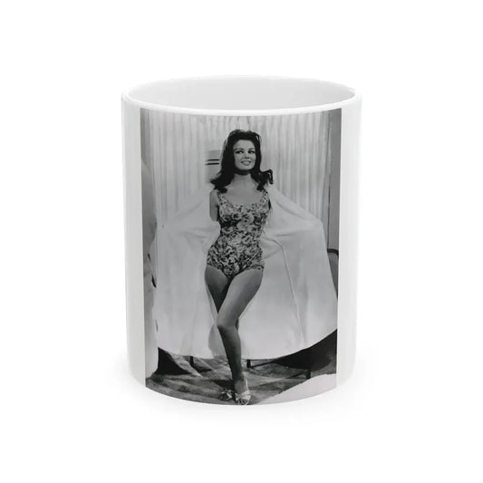 Pamela Tiffin #55 - 8x10 B&W Full Body 1 Piece Swimsuit Cheesecake Photo Hi-Res Re-Print (Vintage Female Icon) White Coffee Mug 11oz - Go Mug Yourself