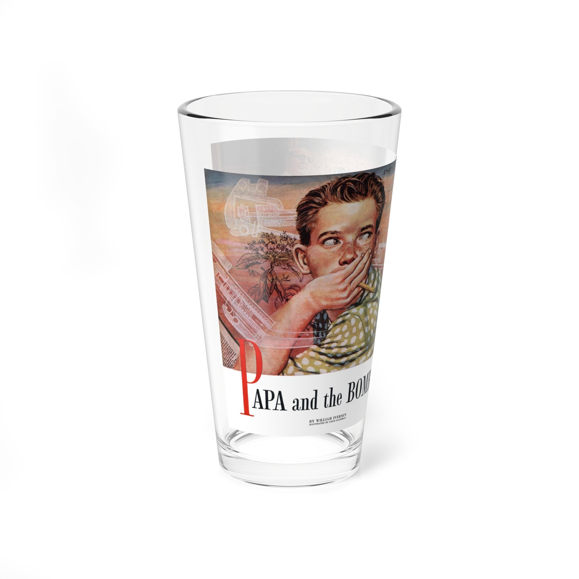 Papa and the Bomb, Redbook, September 1954 (Magazine Illustration) Pint Glass 16oz-Go Mug Yourself