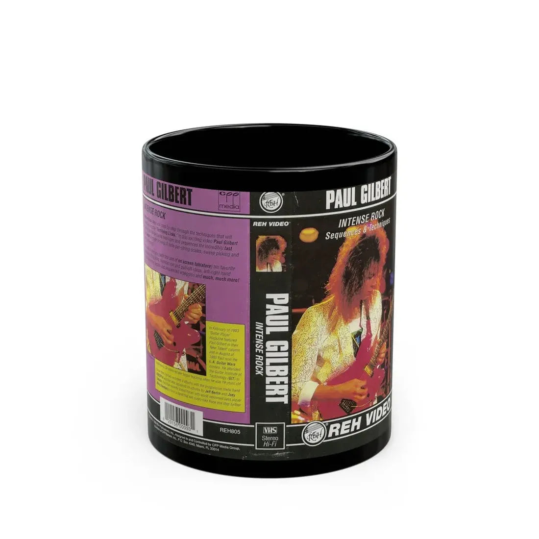 PAUL GILBERT INTENSE ROCK SEQUENCES AND TECHNIQUES (VHS COVER) - Black Coffee Mug 11oz - Go Mug Yourself