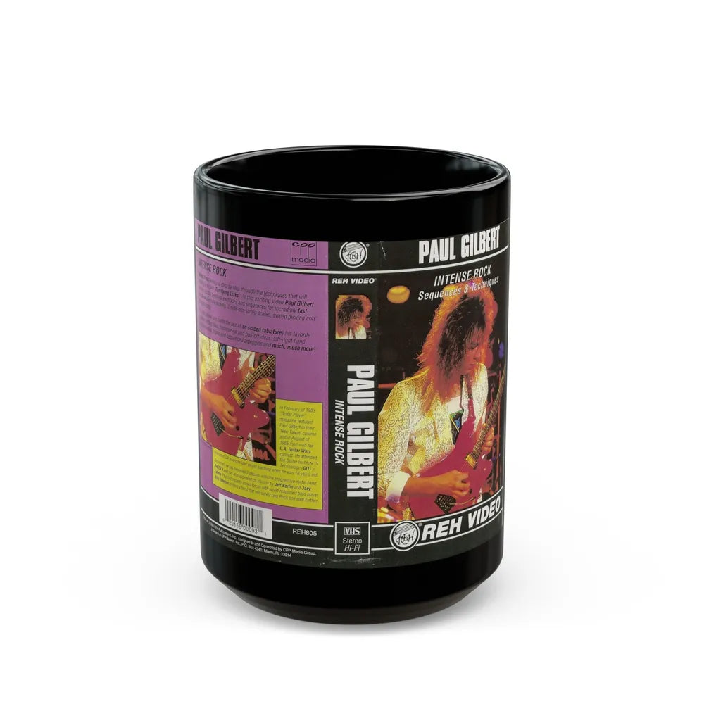 PAUL GILBERT INTENSE ROCK SEQUENCES AND TECHNIQUES (VHS COVER) - Black Coffee Mug-15oz-Go Mug Yourself