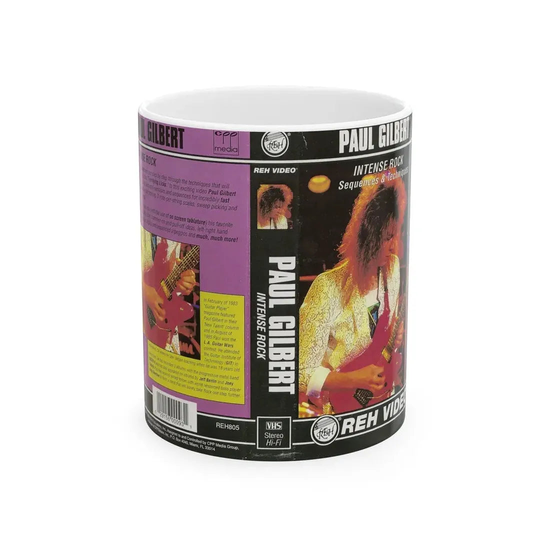 PAUL GILBERT INTENSE ROCK SEQUENCES AND TECHNIQUES (VHS COVER) - White Coffee Mug 11oz - Go Mug Yourself