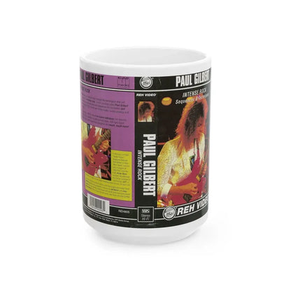 PAUL GILBERT INTENSE ROCK SEQUENCES AND TECHNIQUES (VHS COVER) - White Coffee Mug 15oz - Go Mug Yourself