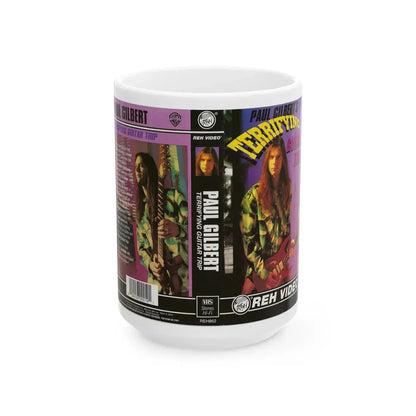 PAUL GILBERTS TERRIFYING GUITAR TRIP (VHS COVER) - White Coffee Mug 15oz - Go Mug Yourself