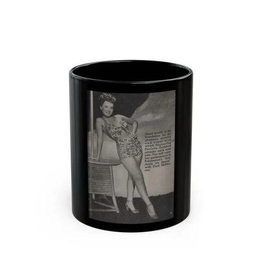 Paulette Goddard #140 - Physical Culture Pocket Mag. Oct. '46 - 1 B&W Photo (Vintage Female Icon) Black Coffee Mug 11oz - Go Mug Yourself