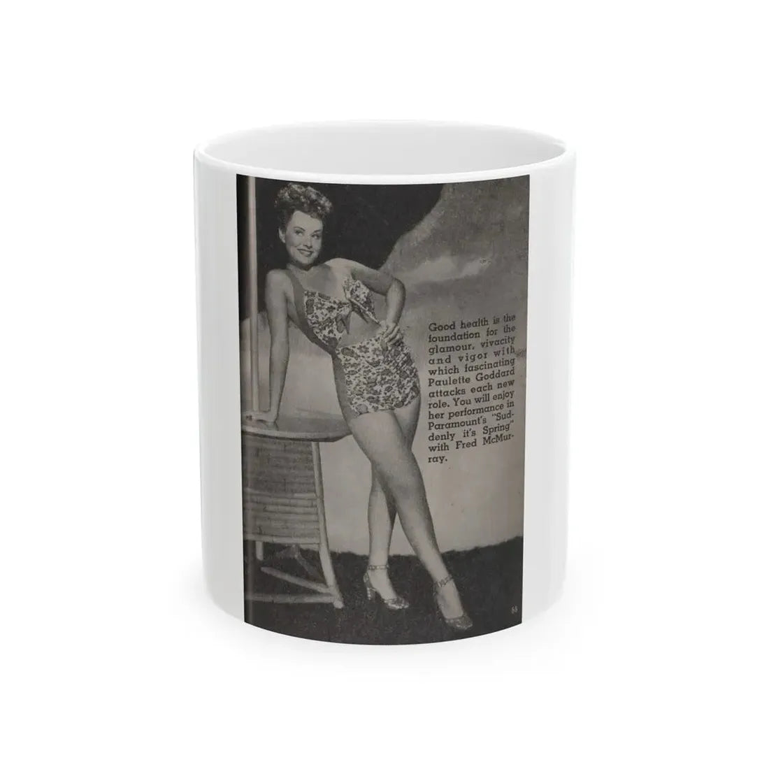 Paulette Goddard #140 - Physical Culture Pocket Mag. Oct. '46 - 1 B&W Photo (Vintage Female Icon) White Coffee Mug 11oz - Go Mug Yourself