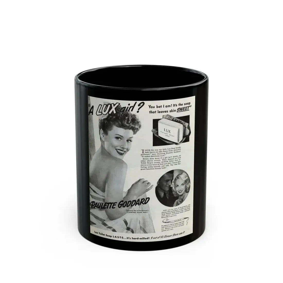 Paulette Goddard #162 - Shampoo Add (Vintage Female Icon) Black Coffee Mug 11oz - Go Mug Yourself