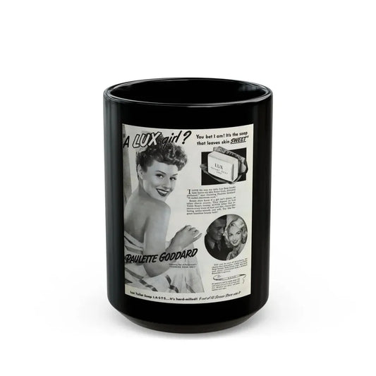 Paulette Goddard #162 - Shampoo Add (Vintage Female Icon) Black Coffee Mug 15oz - Go Mug Yourself