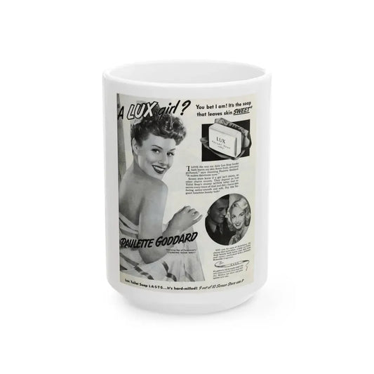 Paulette Goddard #162 - Shampoo Add (Vintage Female Icon) White Coffee Mug 15oz - Go Mug Yourself