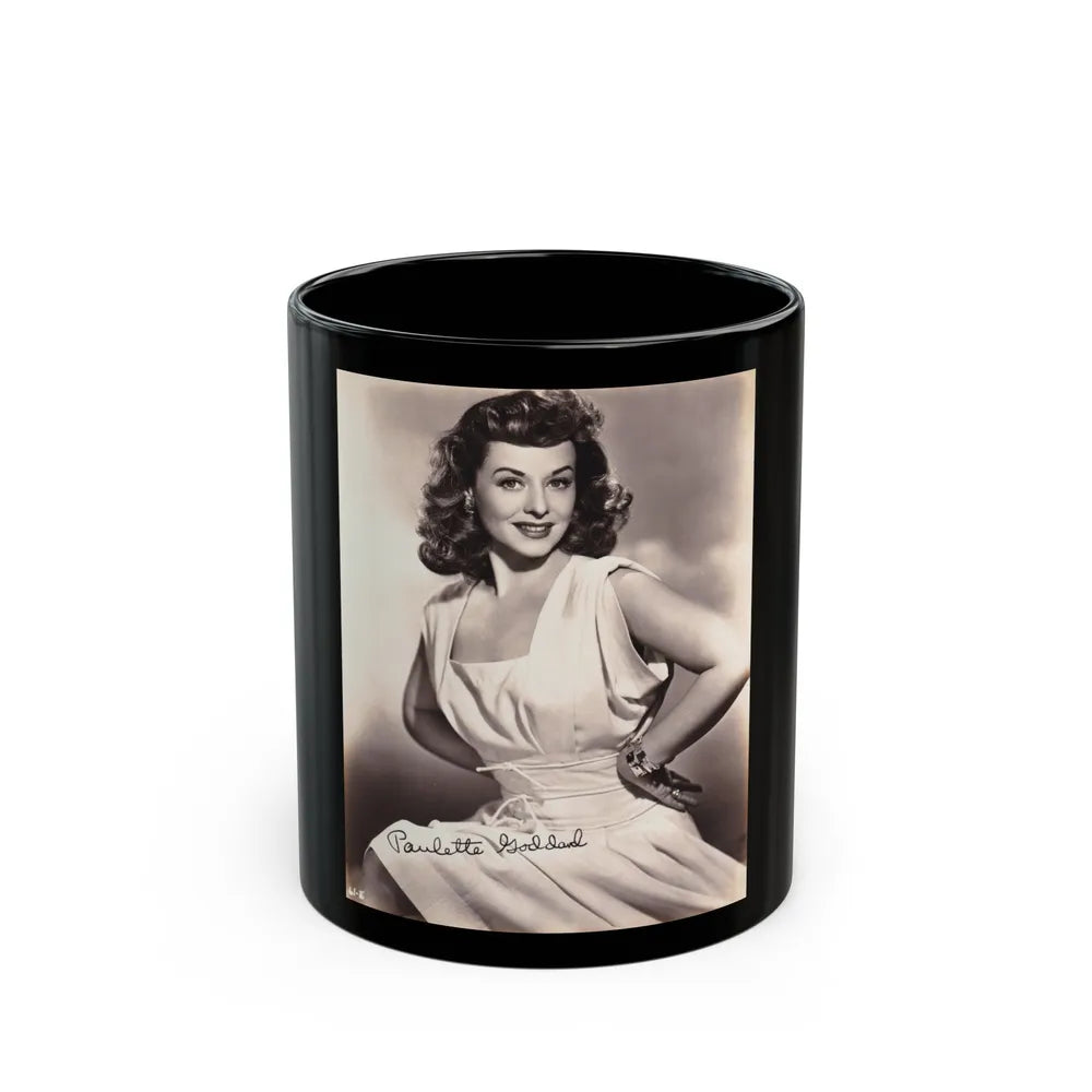 Paulette Goddard #173 (Vintage Female Icon) Black Coffee Mug-11oz-Go Mug Yourself