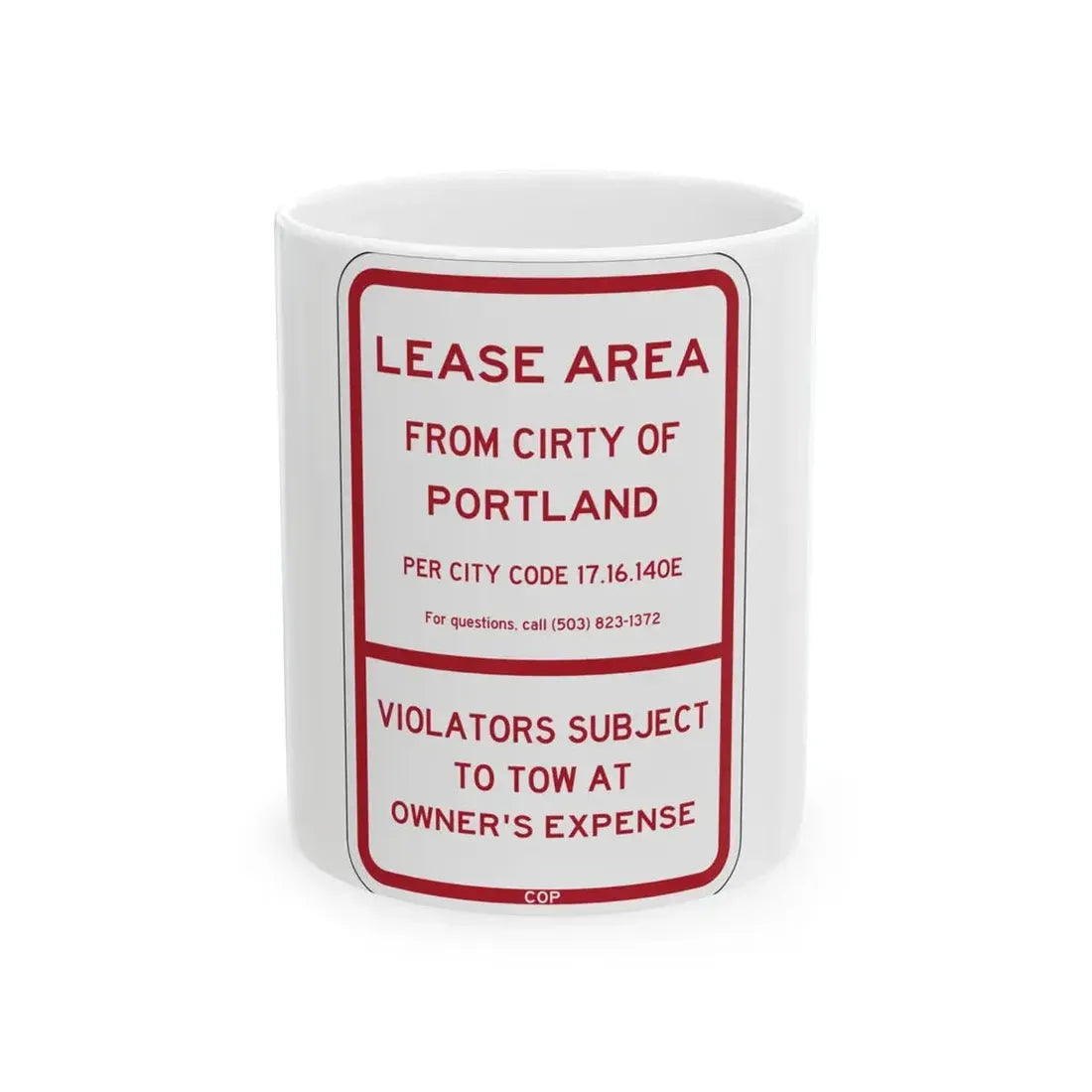 PBOT Road sign P4492 (Oregon) (Road Sign) White Coffee Mug 11oz - Go Mug Yourself