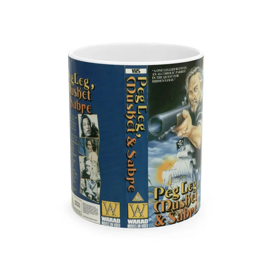 PEG LEG MUSKET AND SABRE (VHS COVER) - White Coffee Mug 11oz - Go Mug Yourself