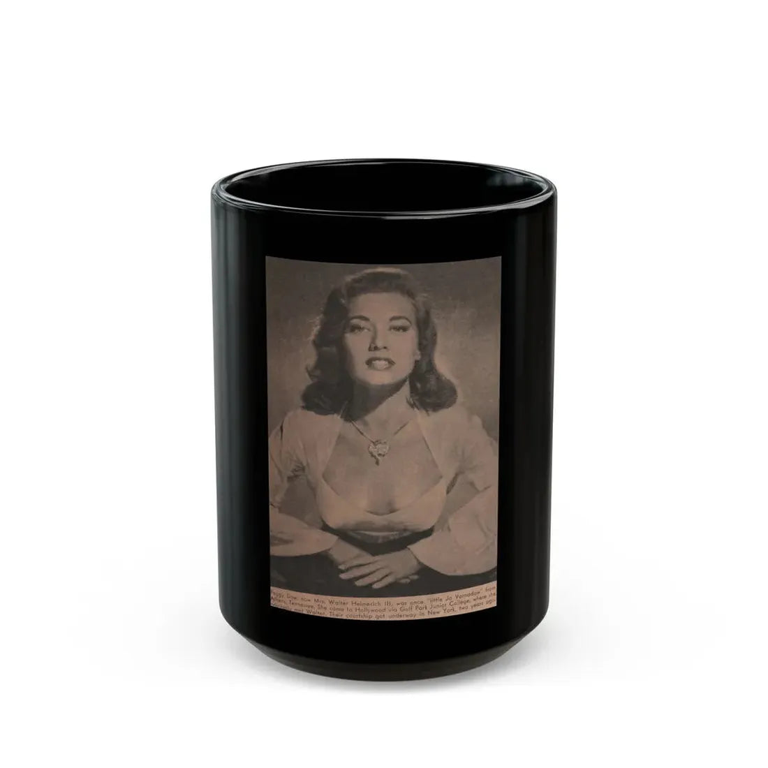 Peggy Dow #63 - 4x6 Early 50's B&W Glamour Photo Magazine Clipping (Vintage Female Icon) Black Coffee Mug 15oz - Go Mug Yourself