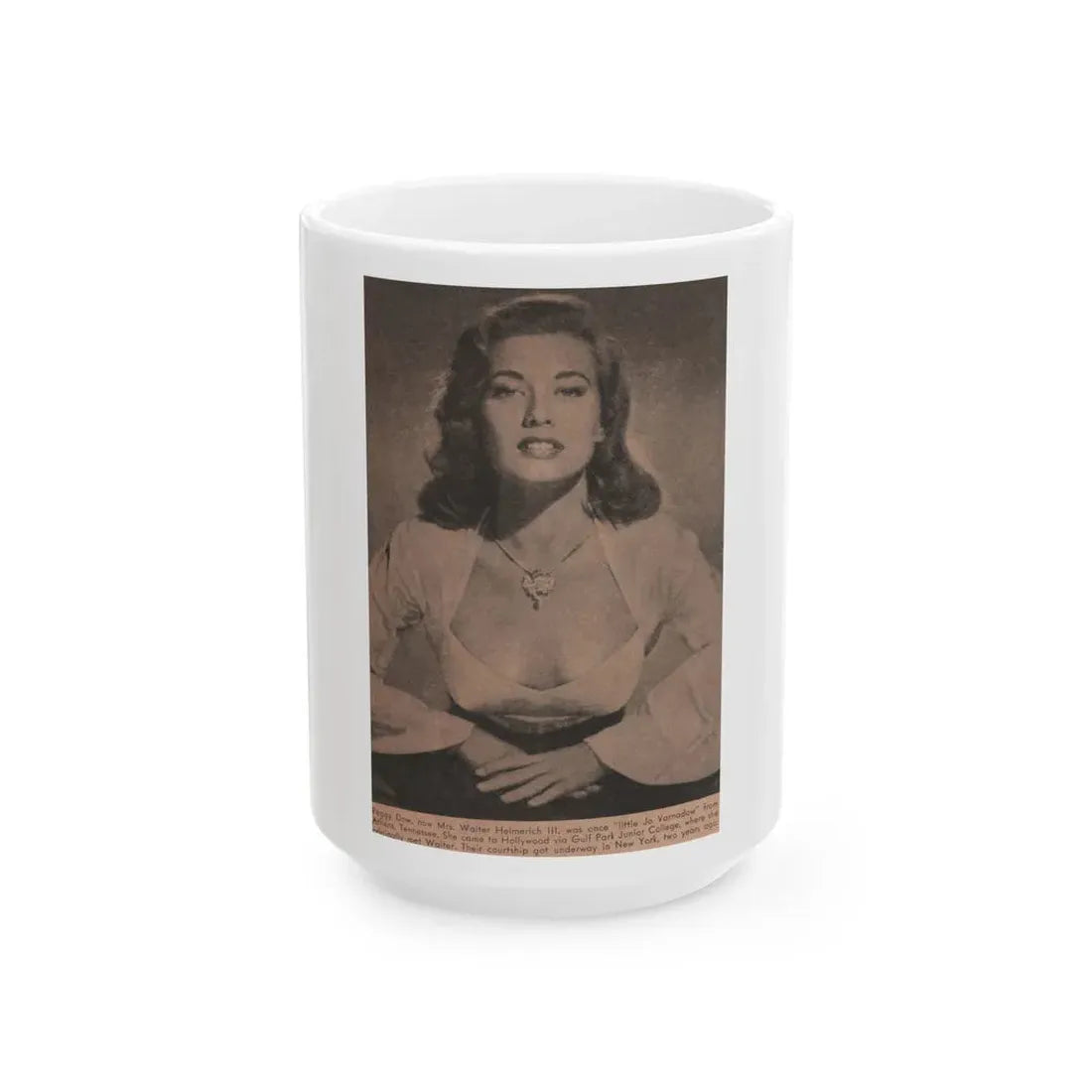 Peggy Dow #63 - 4x6 Early 50's B&W Glamour Photo Magazine Clipping (Vintage Female Icon) White Coffee Mug 15oz - Go Mug Yourself