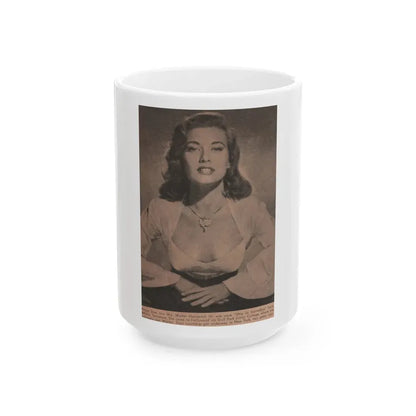 Peggy Dow #63 - 4x6 Early 50's B&W Glamour Photo Magazine Clipping (Vintage Female Icon) White Coffee Mug 15oz - Go Mug Yourself