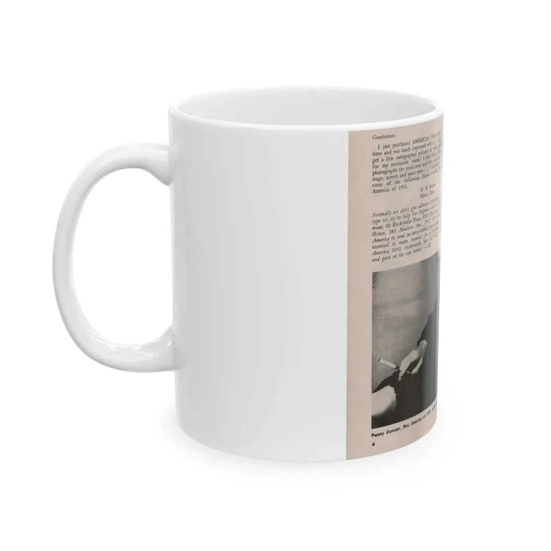 Penny Duncan #09 - [Page 4] American Beauties '53 - 1 Page with, Penny+1 B&W Photo & Article (Vintage Female Icon) White Coffee Mug - Go Mug Yourself