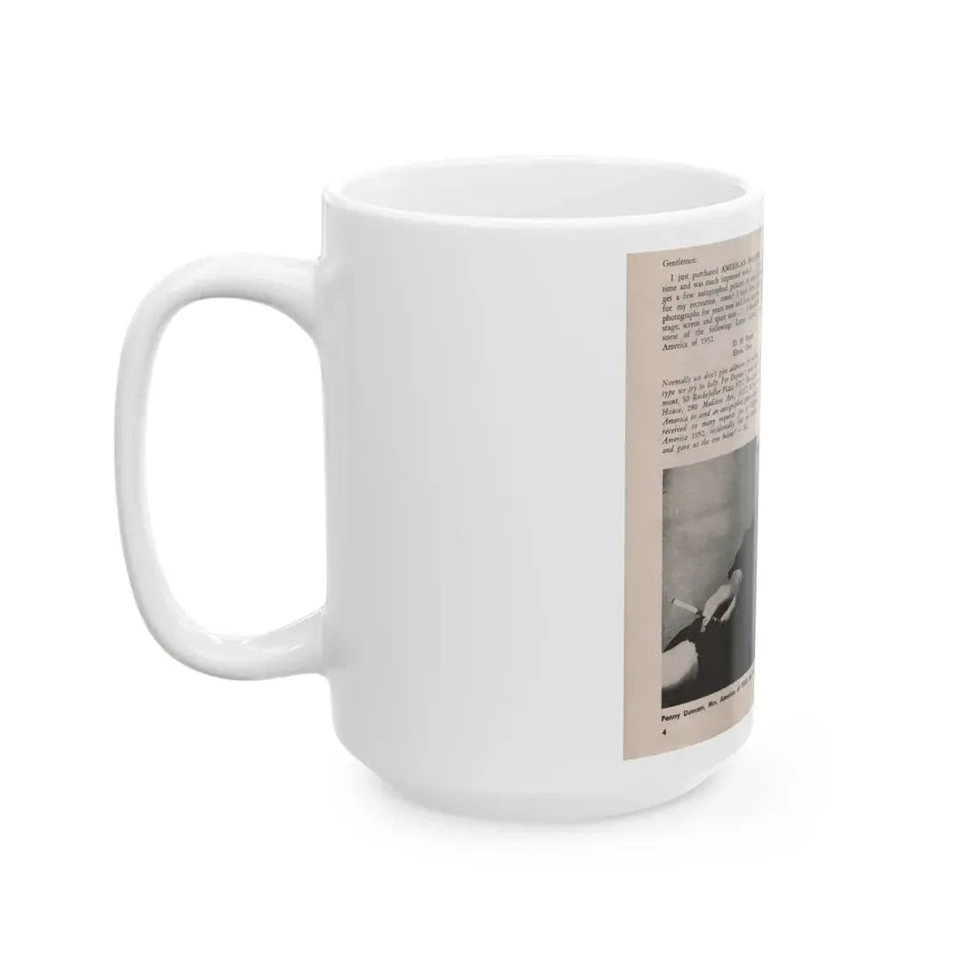 Penny Duncan #09 - [Page 4] American Beauties '53 - 1 Page with, Penny+1 B&W Photo & Article (Vintage Female Icon) White Coffee Mug - Go Mug Yourself