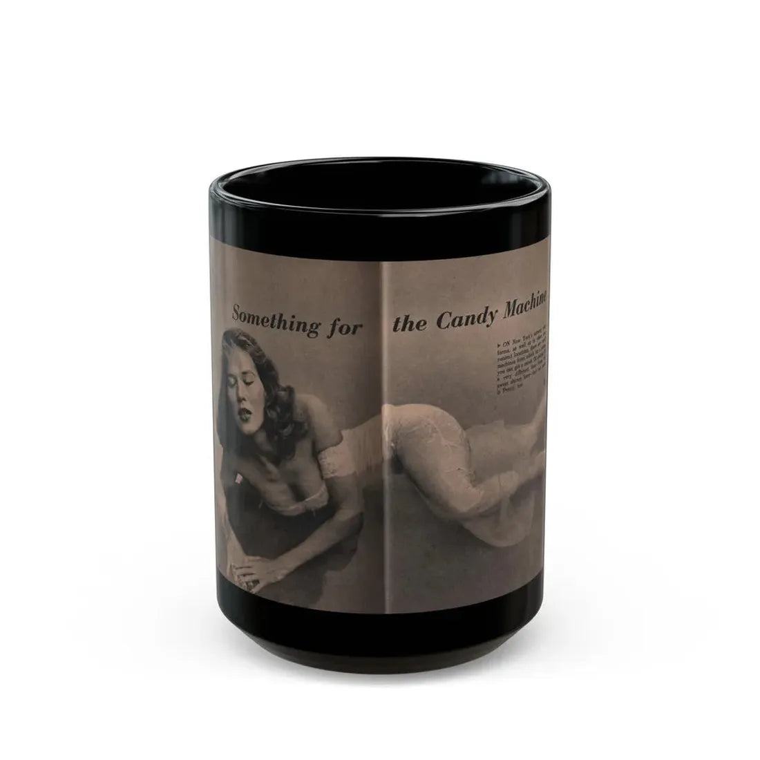 Penny Duncan #13 - [Pages 106 & 107] Pages 1 & 2 of of 6 with, Penny+1 B&W Centerfold Photo & Caption from EYE Digest Mag. April '56 (Vintage Female Icon) Black Coffee Mug 15oz - Go Mug Yourself