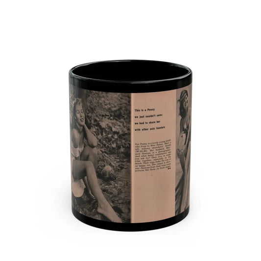 Penny Duncan #15 - [Pages 110 & 111] Pages 5 & 6 of of 6 with, Penny+2 B&W Photos, Caption & Brief Article from EYE Digest Mag. April '56 (Vintage Female Icon) Black Coffee Mug 11oz - Go Mug Yourself