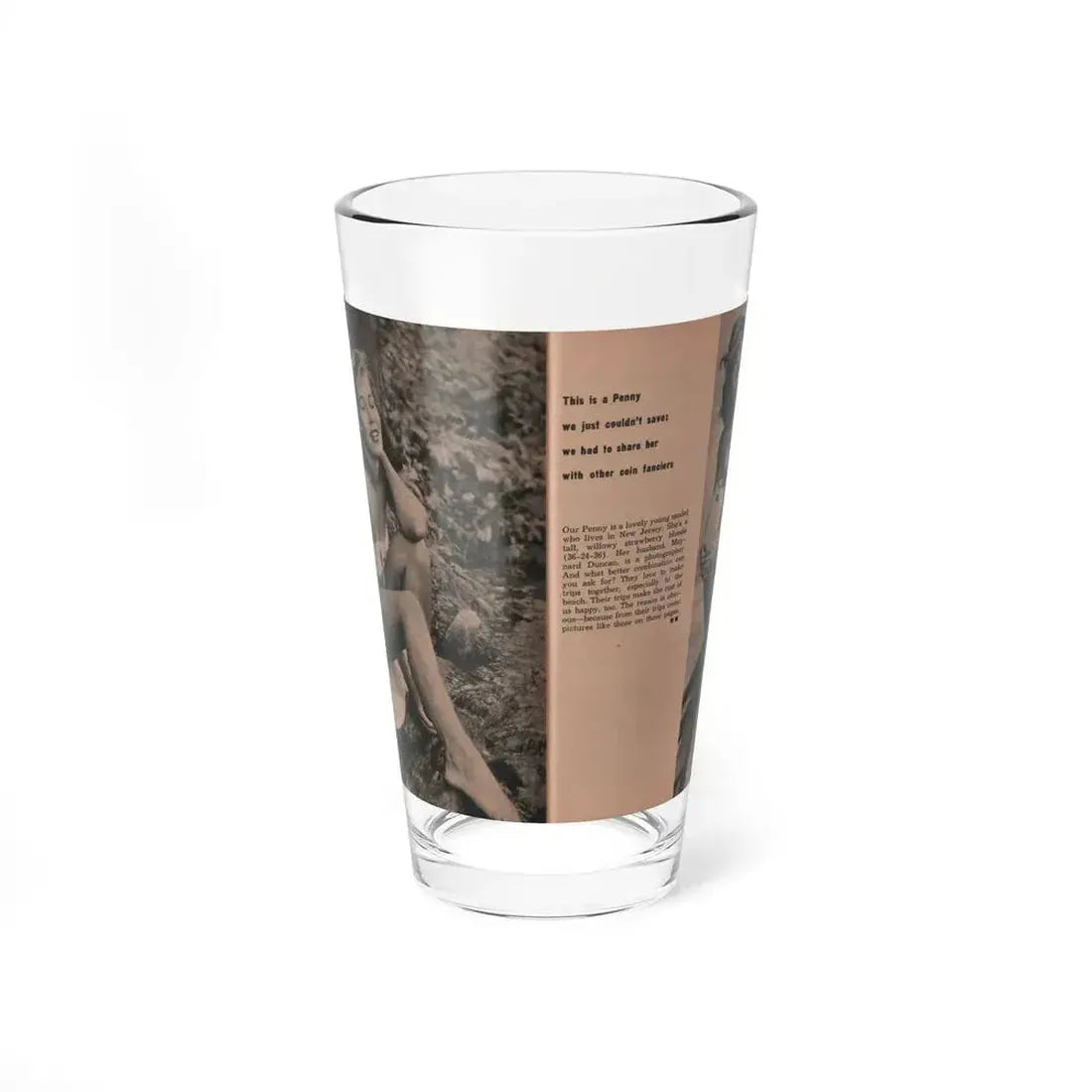 Penny Duncan #15 - [Pages 110 & 111] Pages 5 & 6 of of 6 with, Penny+2 B&W Photos, Caption & Brief Article from EYE Digest Mag. April '56 (Vintage Female Icon) Pint Glass 16oz 16oz - Go Mug Yourself