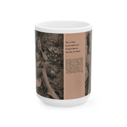 Penny Duncan #15 - [Pages 110 & 111] Pages 5 & 6 of of 6 with, Penny+2 B&W Photos, Caption & Brief Article from EYE Digest Mag. April '56 (Vintage Female Icon) White Coffee Mug 15oz - Go Mug Yourself
