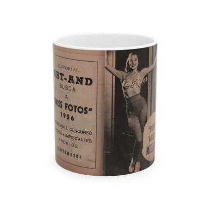 Penny Duncan #16 - [Pages 90 & 91] Pages 1 & 2 of 9 with, Penny+1 B&W Photo from Fotos Digest Mag. '56 (Vintage Female Icon) White Coffee Mug 11oz - Go Mug Yourself