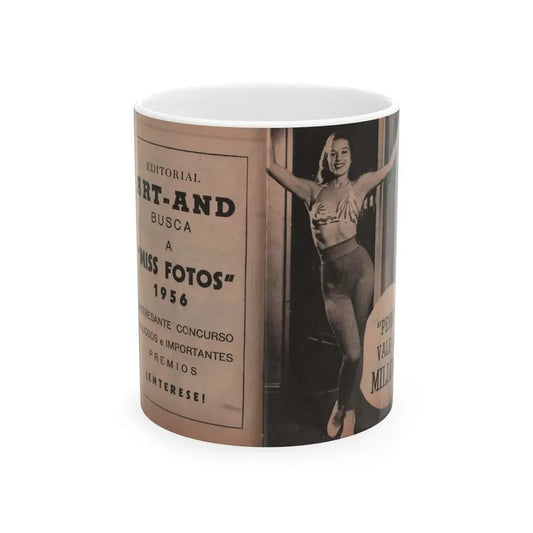 Penny Duncan #16 - [Pages 90 & 91] Pages 1 & 2 of 9 with, Penny+1 B&W Photo from Fotos Digest Mag. '56 (Vintage Female Icon) White Coffee Mug 11oz - Go Mug Yourself