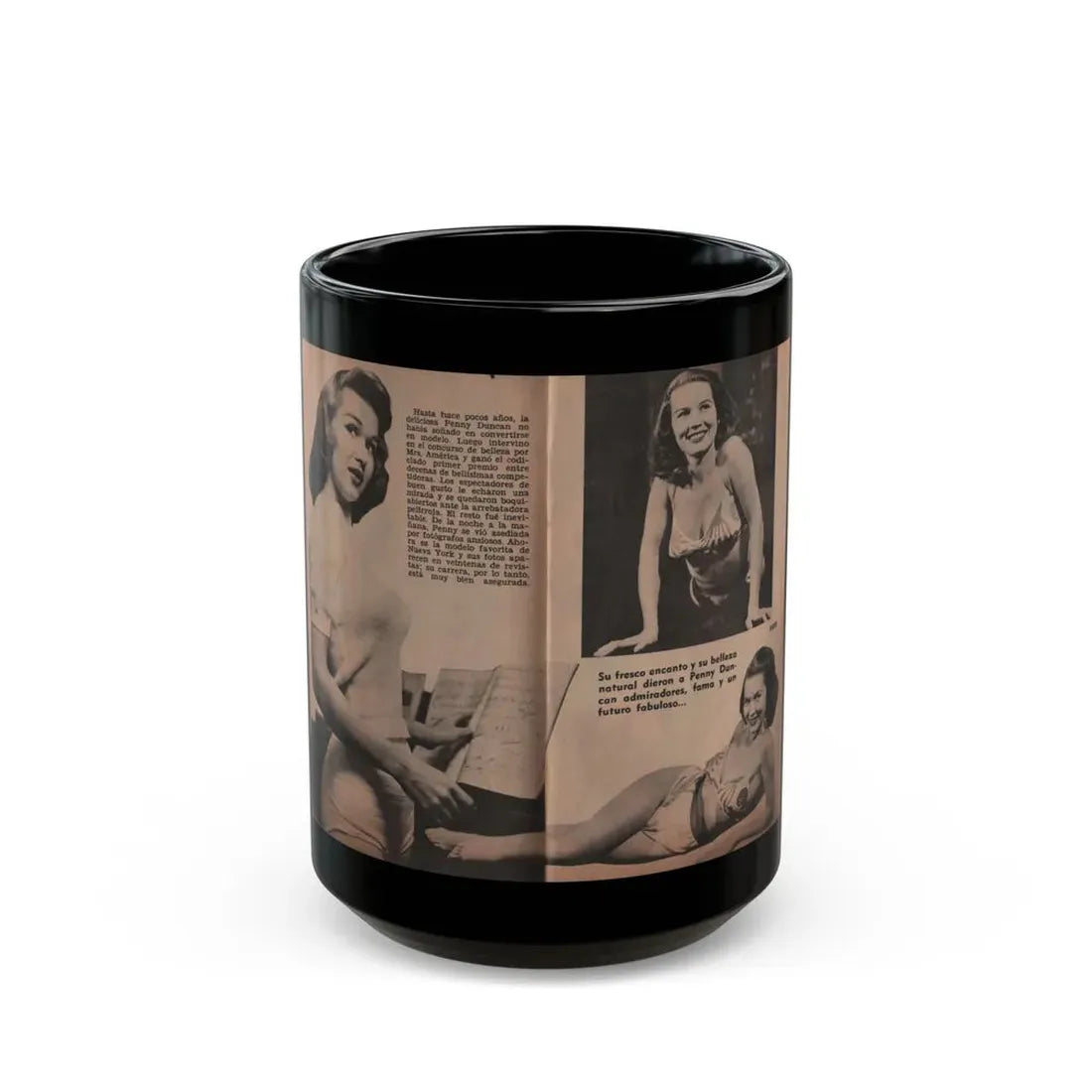 Penny Duncan #17 - [Pages 92 & 93] Pages 3 & 4 of 9 with, Penny+3 B&W Photos & 2 Captions from Fotos Digest Mag. '56 (Vintage Female Icon) Black Coffee Mug 15oz - Go Mug Yourself
