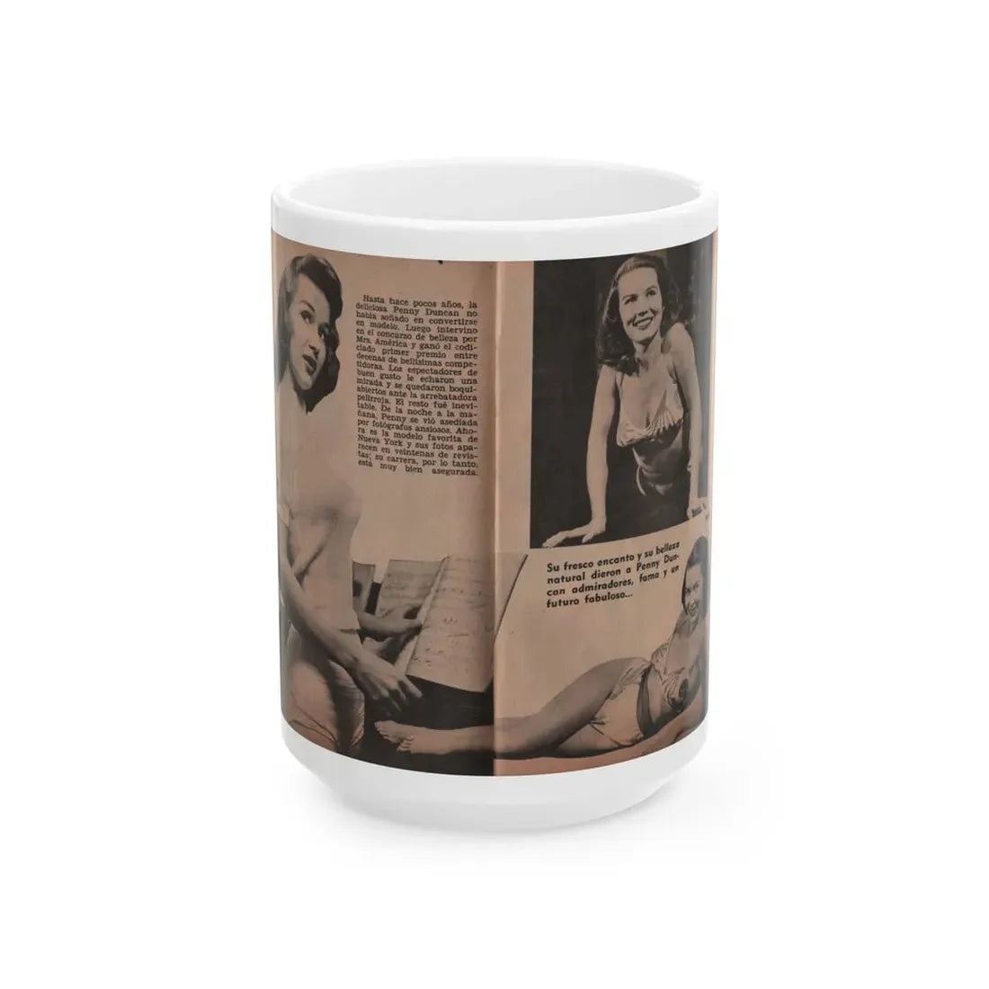Penny Duncan #17 - [Pages 92 & 93] Pages 3 & 4 of 9 with, Penny+3 B&W Photos & 2 Captions from Fotos Digest Mag. '56 (Vintage Female Icon) White Coffee Mug 15oz - Go Mug Yourself