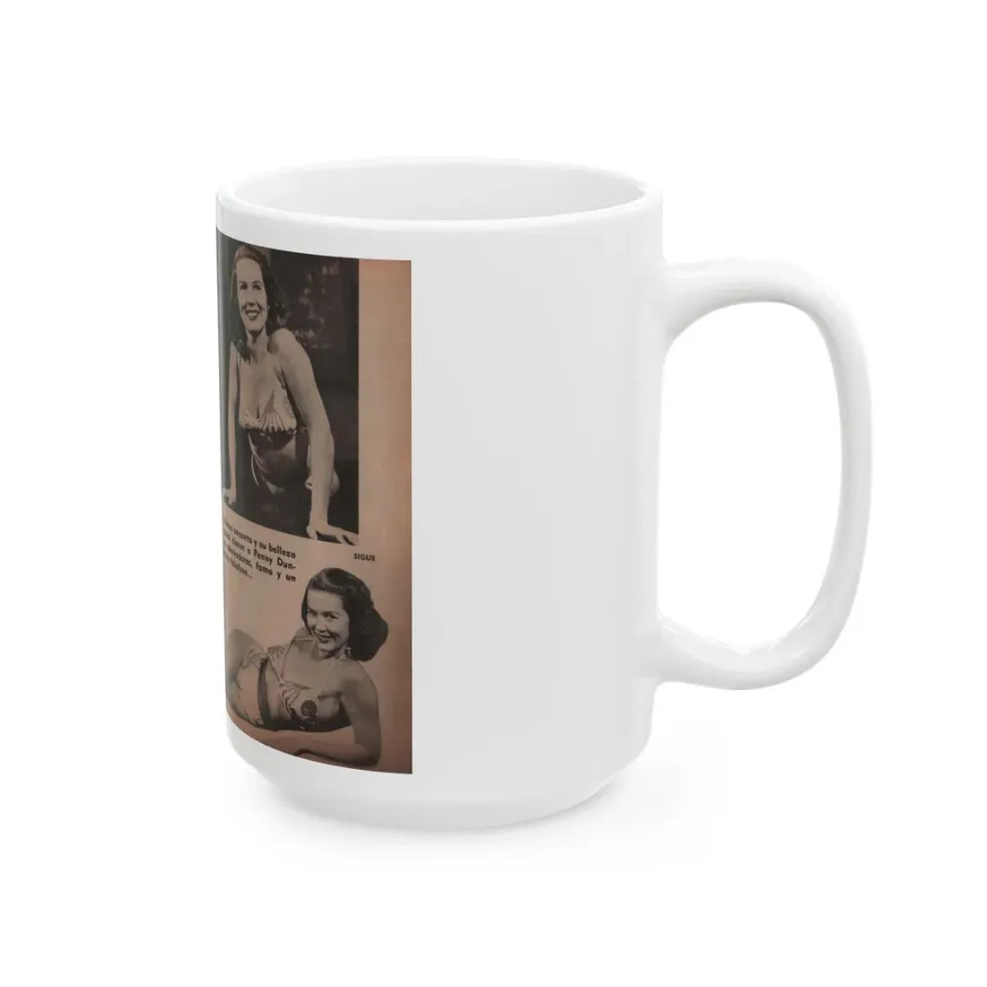 Penny Duncan #17 - [Pages 92 & 93] Pages 3 & 4 of 9 with, Penny+3 B&W Photos & 2 Captions from Fotos Digest Mag. '56 (Vintage Female Icon) White Coffee Mug - Go Mug Yourself
